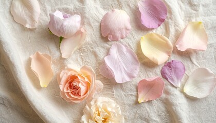 Flat lay petals flower on the fabric