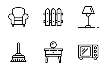 Household Furniture and Cleaning Line Icons Set.