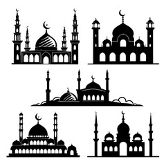 Collection of Islamic Mosque Silhouettes with Minarets and Domes