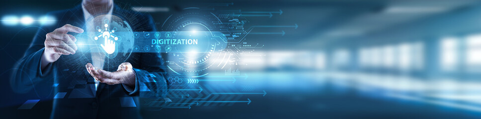 Digitization manager holding transformative global industry, paperless processes, digital workflows, cloud storage, document automation, operational efficiency, organizational modernization.