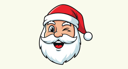 Cartoon illustration of a winking Santa Claus face with a red hat and white beard on a plain background.