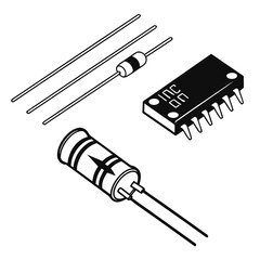 Electronic Components Resistors and Integrated Circuit on White Background
