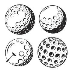 Four Black And White Golf Balls With Dents sport recreation