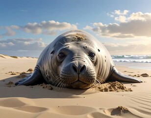 Lazy Seal Basking on Sandy Beach.