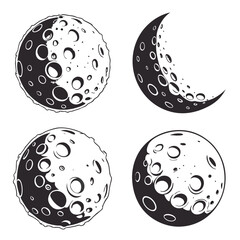 Four Stylized Moon Illustrations With Craters lunar
