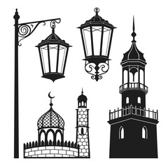 Islamic Architecture and Street Lamp Silhouettes mosque