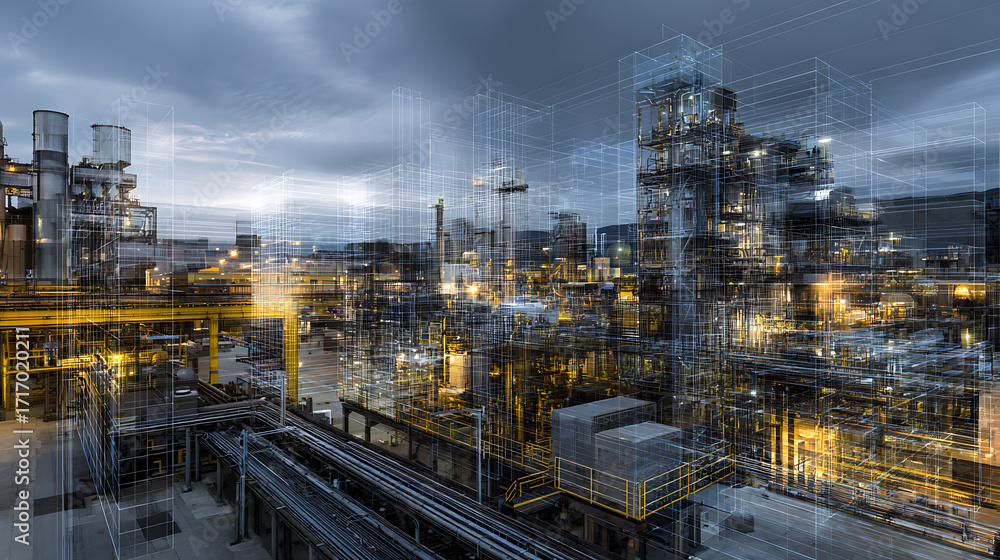 Poster critically reflect on the human role in a largely automated, tech-driven industrial zone