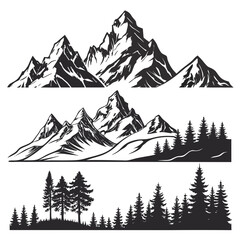 Mountain Range and Forest Silhouettes mountains peaks