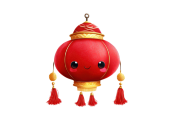 Red And Gold Chinese Lantern With Tassels A clown stands with his arms folded