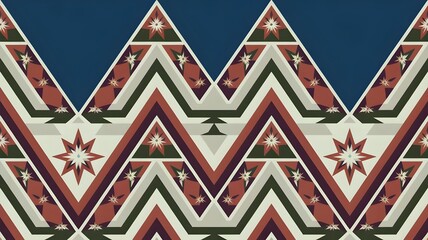 Repeating Zigzag Chevron Tessellation with Concentric Mandala Stars in Slavic Style