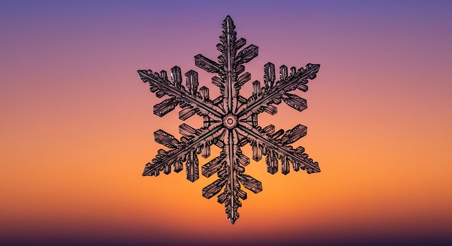 Detailed snowflake against sunset sky - Powered by Adobe