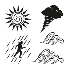 Weather icons sun tornado rain and waves Keywords: sun, sun icon, sun symbol, sun illustration