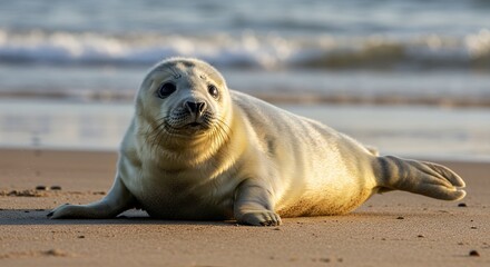 Fototapeta premium Grey seal pup on sandy beach