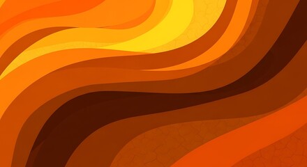 A dynamic abstract design showcasing layered, wavy bands of warm orange and brown hues, creating a vibrant and energetic visual effect.