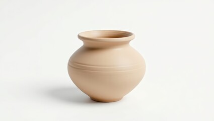 A simple, light beige pottery jar stands out against a plain white background.