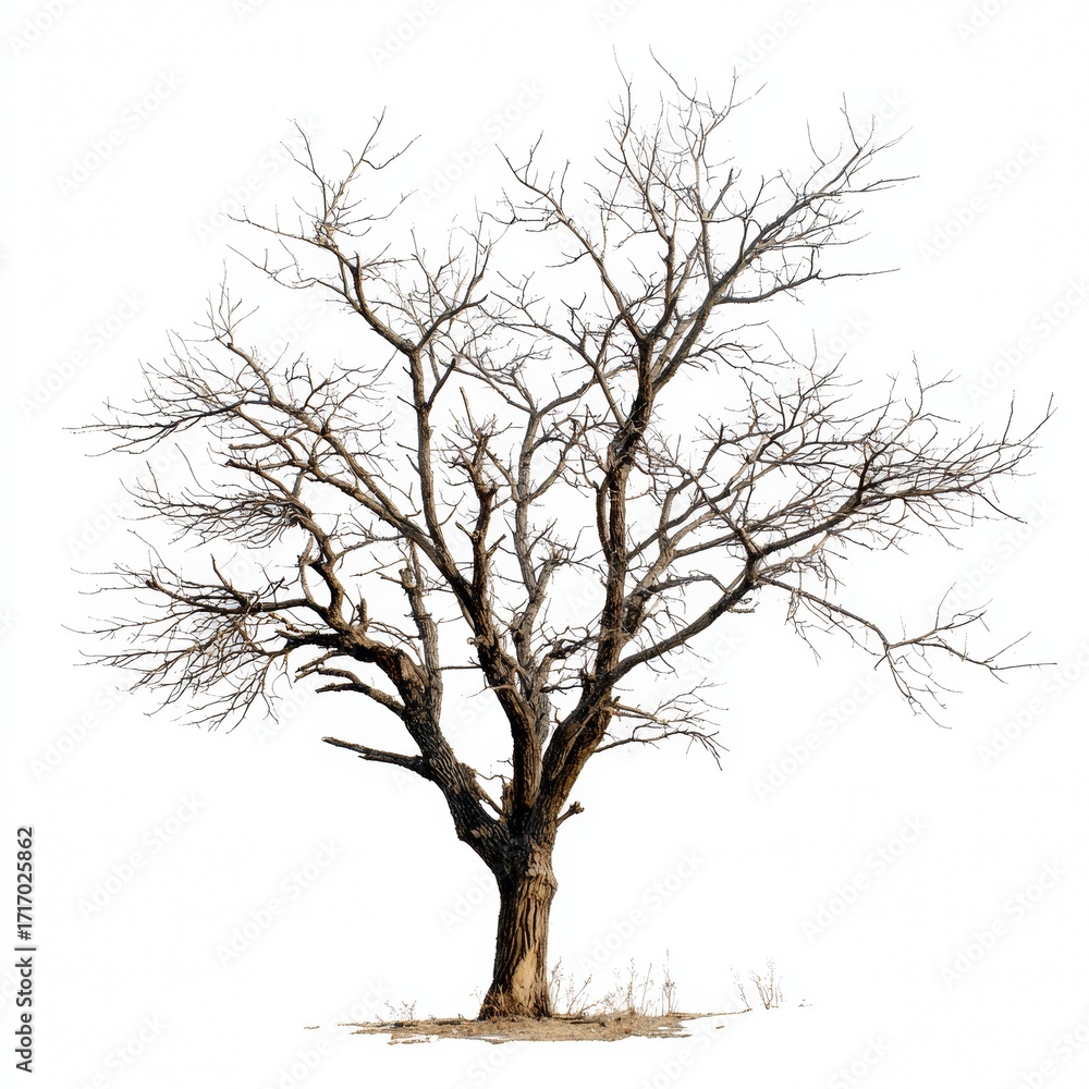 Poster an isolated bare tree against a clean backdrop, highlighting the intricate branch structure. it sign