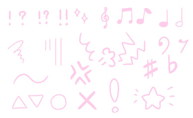 手描き風 記号アイコンセット ピンク シンプル