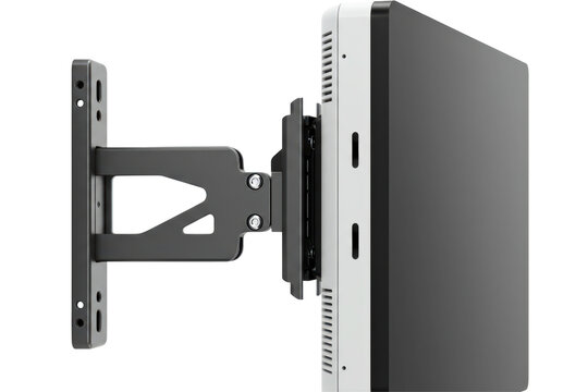 Black articulating wall mount for a computer monitor or television on a transparent background