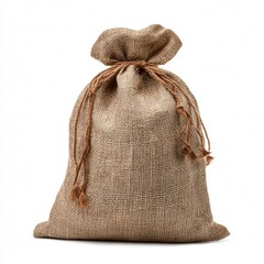 A rustic burlap sack tied closed, textured with intricate details. It looks traditional and classic.