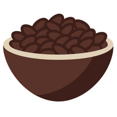 A bowl filled with dark brown beans or coffee beans food vector on white background.