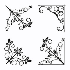 Floral Corner Ornaments with Leaves and Flowers illustration