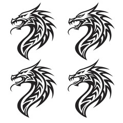 Four Stylized Tribal Dragon Head Illustrations tattoo