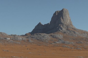Arid landscape with a dramatic, light gray mountain peak