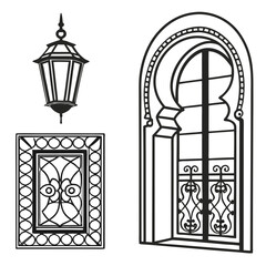 Islamic Lantern Arch Window And Decorative Grille architecture