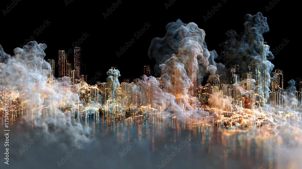 Poster structures wired with visible data conduits that resemble glowing arteries