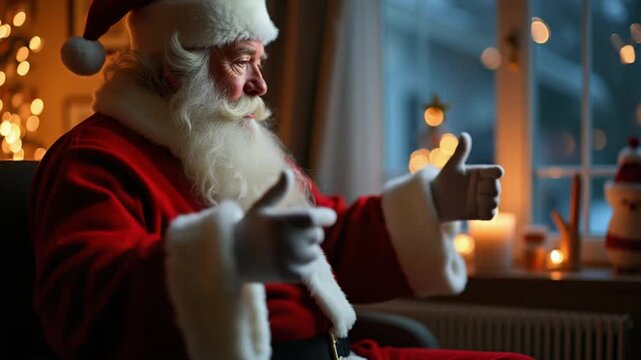Santa Claus in house at night. Santa Claus in beautiful room during Christmas night