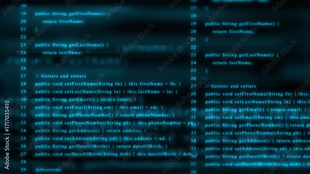 Aufkleber blurred blue digital code background with glowing lines and text programming software