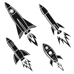 Vintage Rocket Silhouettes in Flight spaceship spacecraft