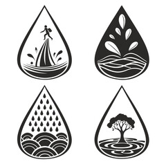 Water drop icons with life and nature scenes