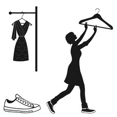 Woman Choosing a Dress from a Clothing Rack illustration