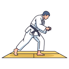 Judo practitioner in focused stance on the mat.