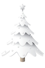 3D decorated white Christmas tree isolated