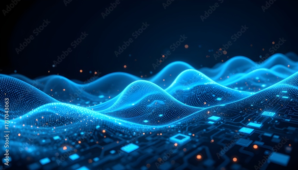Poster abstract technology background with circuit board and digital waves for innovation and connectivity
