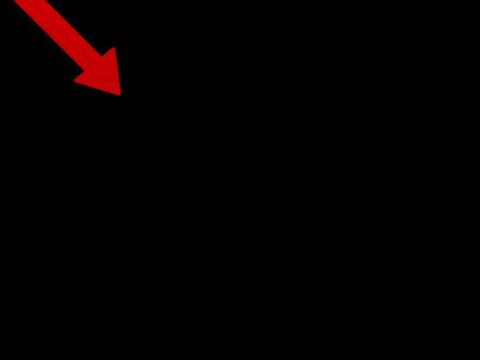 3D render illustration of a bold red arrow pointing downward, cartoon style animation symbolizing decline, crisis, or financial loss, perfect for business and economic stock footage