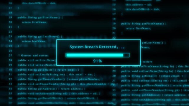 Digital System Breach Detected Loading Bar on Abstract Code Background cybersecurity hacking