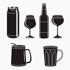Black Silhouettes of Drinks and Mugs beverage alcohol