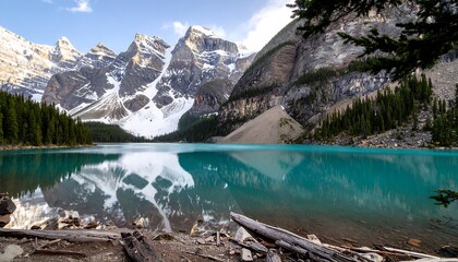 Majestic mountain lake reflecting a clear sky