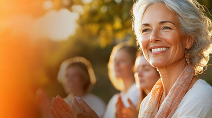 Happy Seniors Practicing Mindfulness and Tai Chi Outdoors. AI generative.
