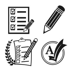 Educational Icons With Pencils And Checklists learning