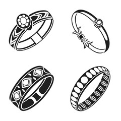 Four Black And White Line Art Rings And Bracelets jewelry