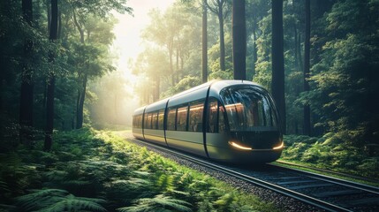 Sustainable tourism with high-tech advancements, including eco-friendly  on blurred background