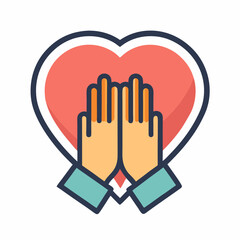 Hands in prayer position in front of a heart symbol