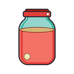 Cartoon glass jar filled with red liquid and a light yellow circle