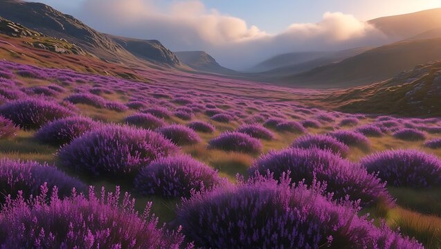 Vast heather moorland under dramatic mountain sky