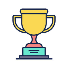 Simple flat design of a yellow trophy with blue and red accents
