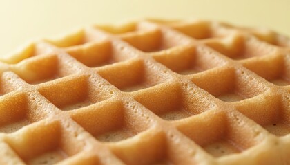 Close-Up View of Delicious Golden Waffle Texture Highlighting Perfect Grid Pattern and Crispy Edges Ideal for Breakfast or Dessert Imagery